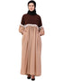 Muslim Two Color With Lace Gathered Abaya Brown